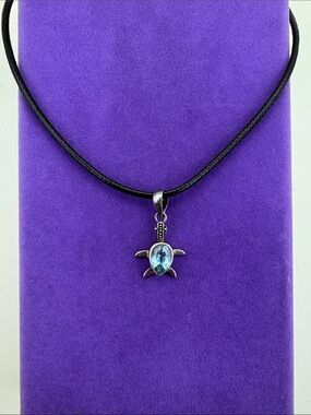 💛 Vintage Sterling Silver Topaz Turtle Pendant Necklace
